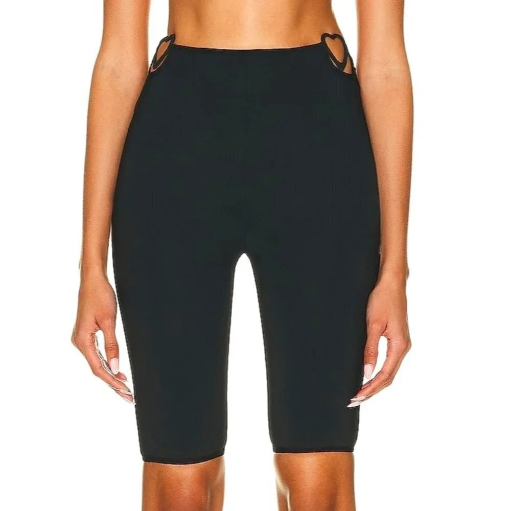 High-Waist Black Bike Shorts With Heart Cutouts